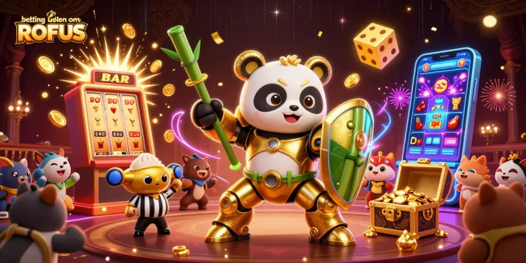 Engage in betting uden om ROFUS with dynamic visuals of a 3D panda and thrilling casino elements.