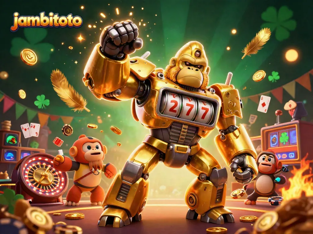 Experience the thrill of Jambitoto with a golden gorilla mech symbolizing online gambling excitement.