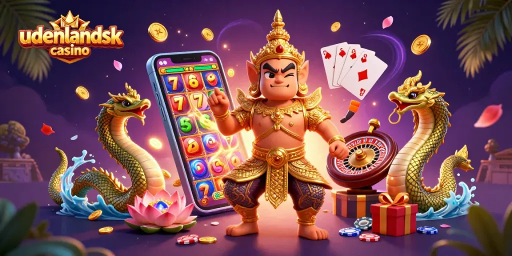 Experience the excitement of udenlandsk casino with vibrant slot games, golden coins, and rich visuals.