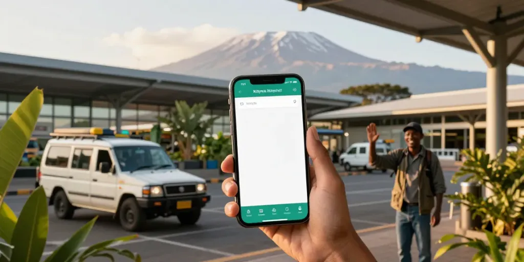 Taxi de l'aéroport de Kilimanjaro vers Moshi, réservation de taxi à l'aéroport privé de Tanzanie, avec un chauffeur accueillant.