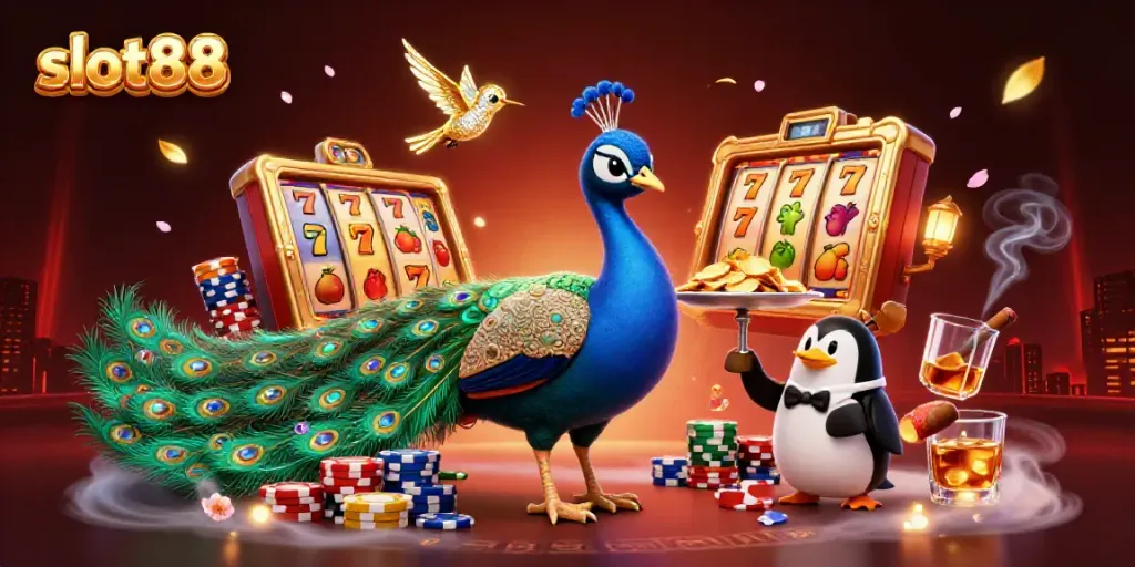 Experience the thrilling slot88 atmosphere with vibrant characters and rich casino elements.