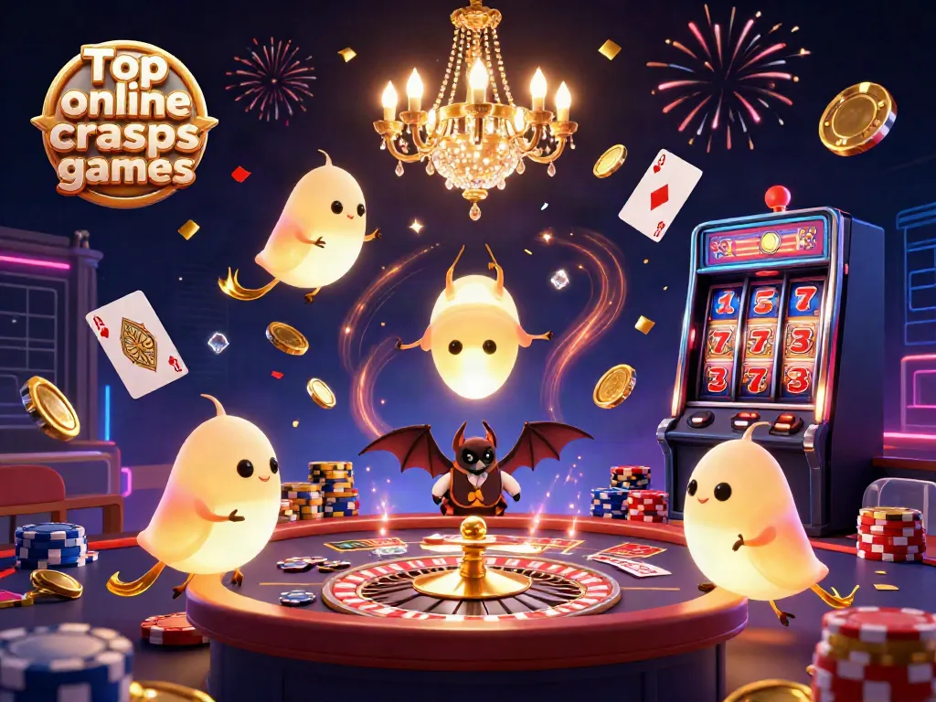 Experience top online craps games in a vibrant casino scene filled with glowing characters and dazzling elements.
