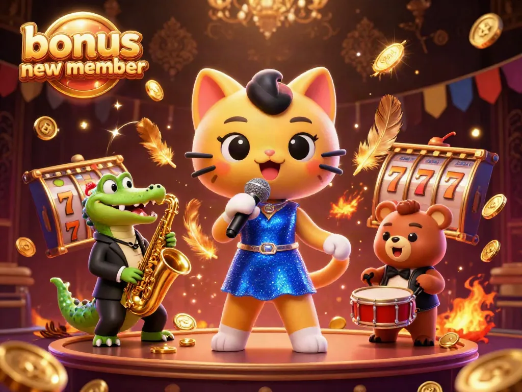 Join the fun with bonus new member at our vibrant casino featuring a jazzy cat singer.