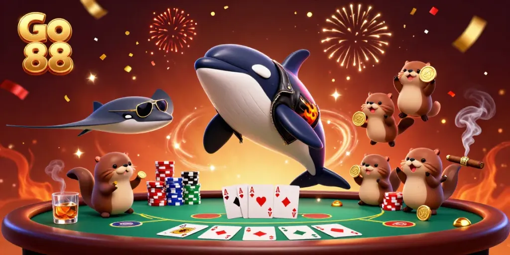 Experience the excitement of Go 88 with an orca in leather, a stingray in shades, and otters holding coins.