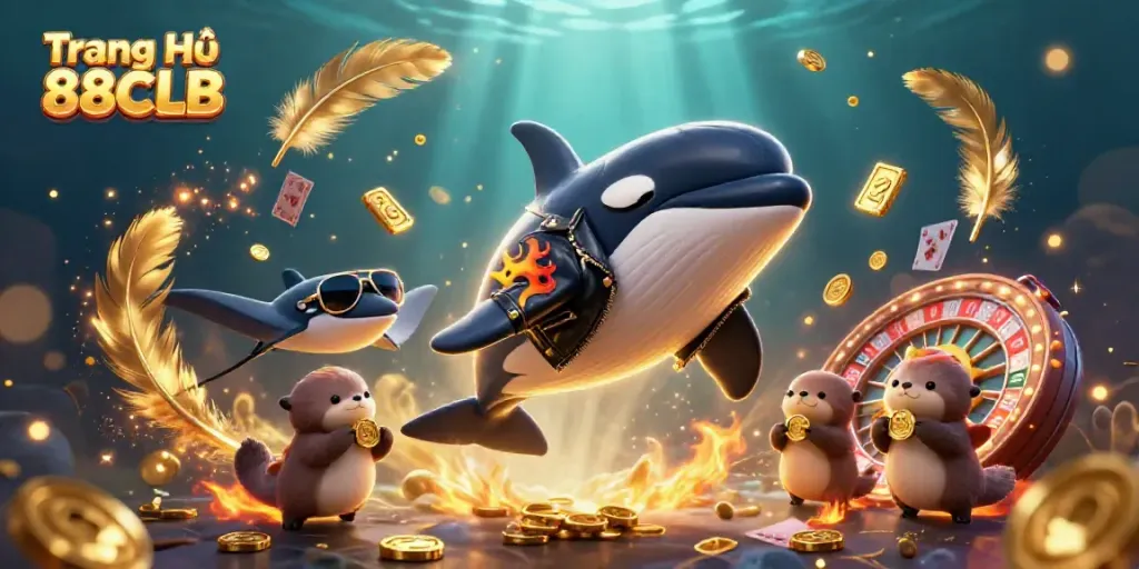 Engage in thrilling gameplay on Trang Chủ 88CLB with cartoon characters celebrating wins amid vibrant casino elements.