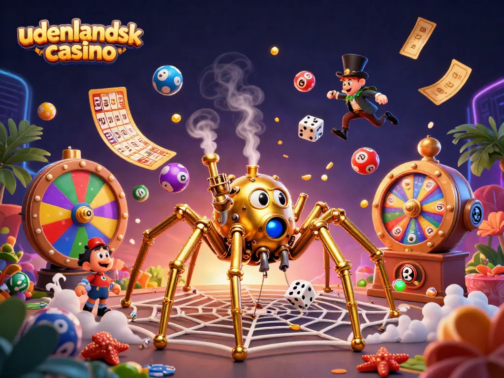 Play without limits at udenlandsk casino, featuring a whimsical spider web of gaming excitement.